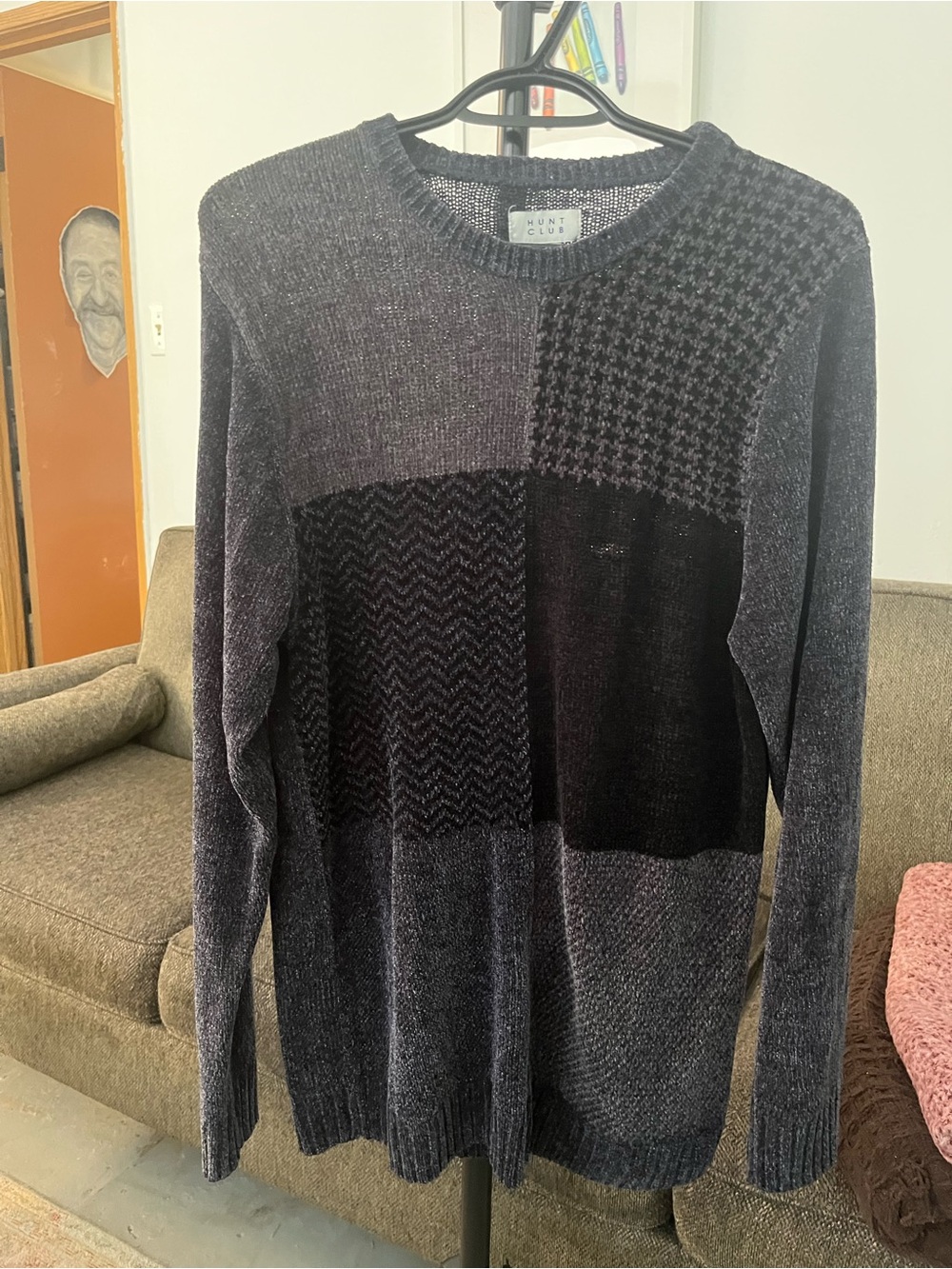 Hunt Club Men's Patchwork Crewneck Sweater - Charcoal Black
